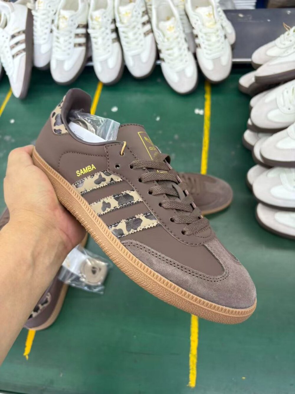 Adidas Samba Brown Leopard Print Stripe Sneakers